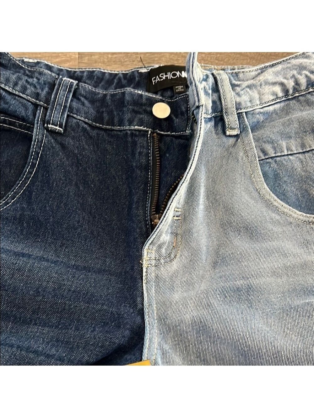 Fashion Nova Contrast Flare Denim Jeans - Dark Blue and Light Blue - Picture 2 of 4